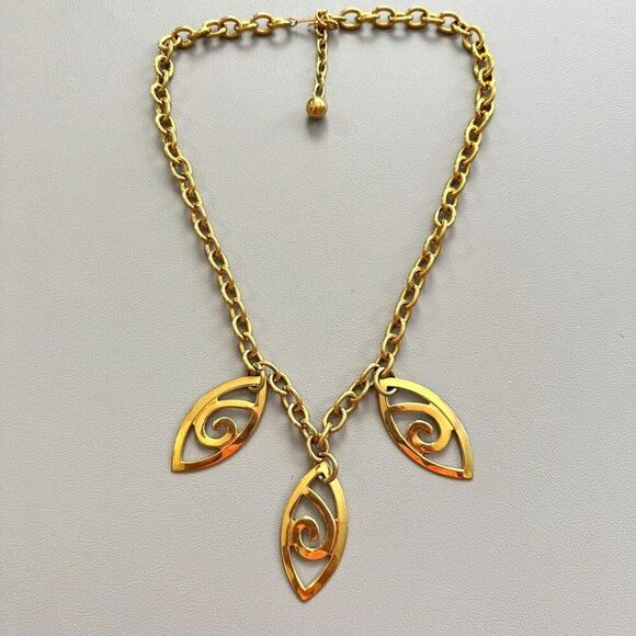 Vintage Gold tone Chain Link Geometric Modern Statement Necklace - Picture 1 of 3